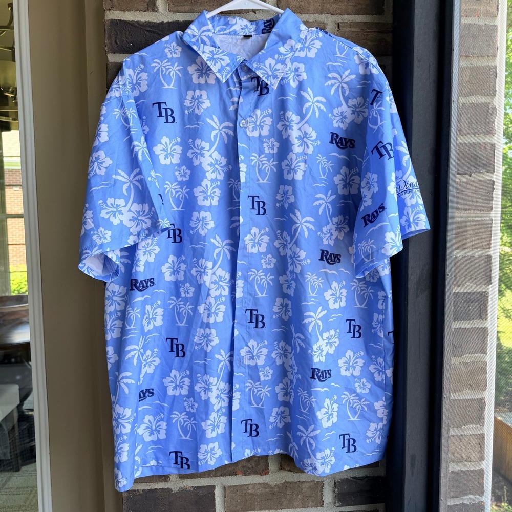 MLB Tampa Bay Rays Mens Hawaiian Shirt Medium‎ Blue Hibiscus Promo Shirt